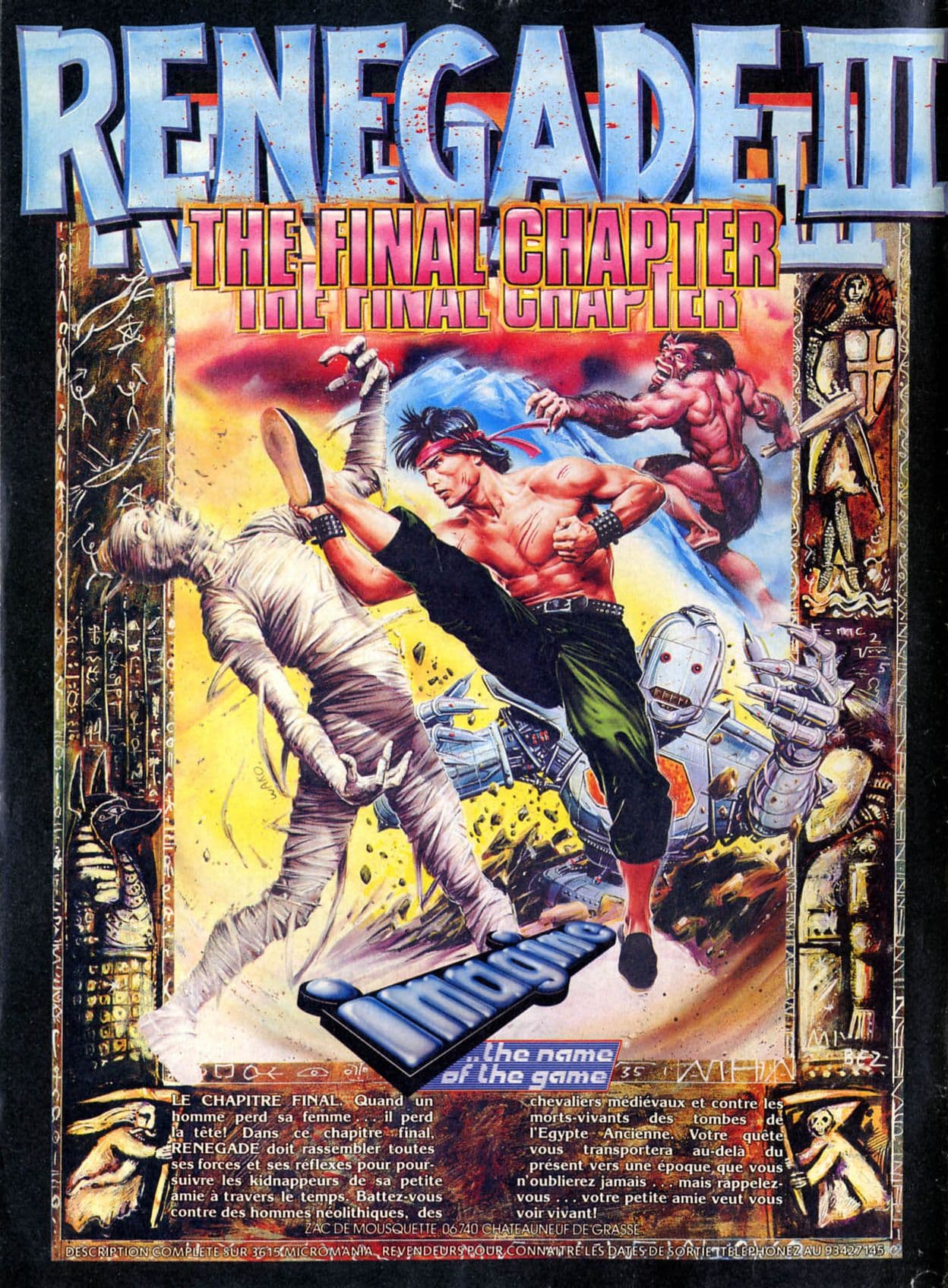 <figcaption>Une publicité typique de l'époque, ici pour le jeu Renegade 3, qui illustre bien la tendance à embellir la réalité.</figcaption>
